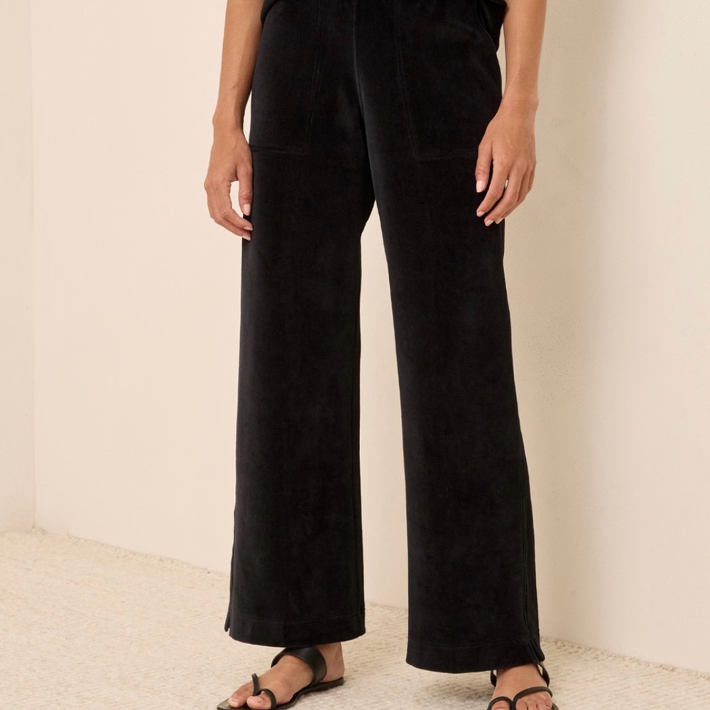 PACT organic cotton black velour wide leg pants- M